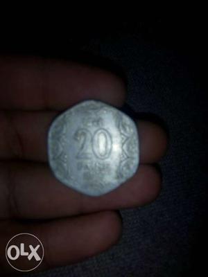 Hexagonal 20 Indian Paise Coin