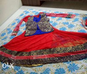 Red And Blue Floral Traditional Dress