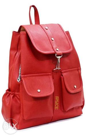 Red Splice Leather Backpack