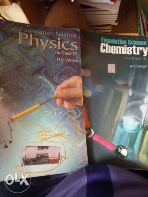 Two books chemistry and physics hc verma at half