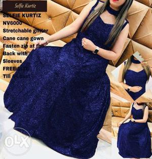 Women's Blue Sleeveless Dress With Text Overlay