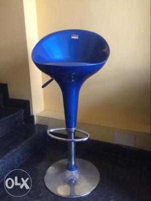 Blue Bar Stool Chair With Silver Base