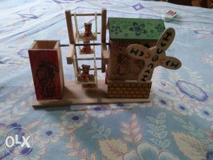 Brown And Green Wooden Miniature Windmill