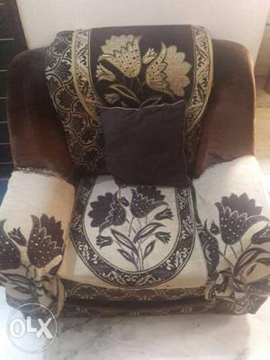 Brown Fabric Floral Sofa Chair