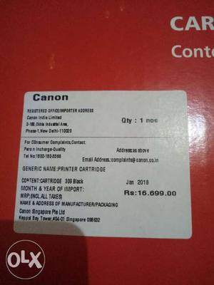Canon Cartridge Label