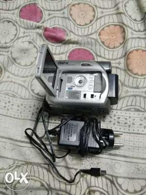 Gray And Black Digital Camcorder With AC Adapter