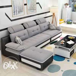 Gray And Black Leather Sofa Set