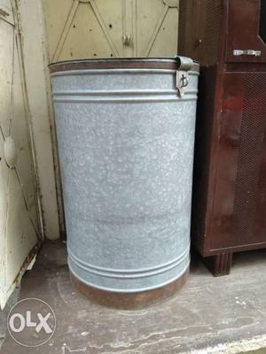 Round Gray Steel Container
