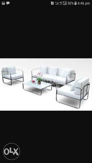Stainless Steel Frame White Padded 4-piece Sofa Set