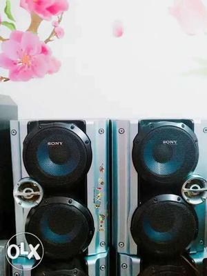 Two Black And Blue Speakers