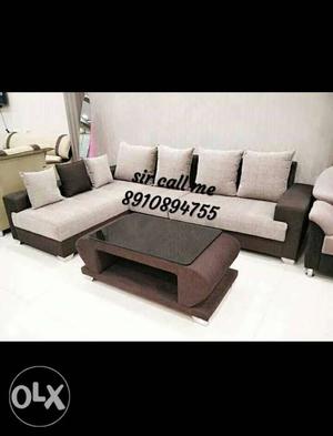 White And Gray Suede Sectional Sofa