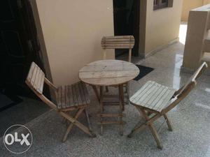 Wooden Folding Chairs (3 Nos) with Folding Table