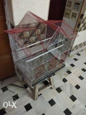 Large hut shape bird cage for 6 to 8 birds. red