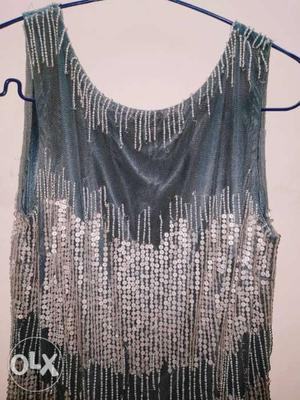 Black And Gray Sleeveless Top With Sequin