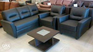 Black Leather Living Room Sofa Set