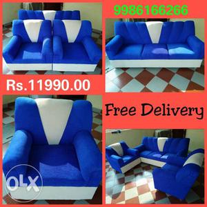 Blue And White Suede Armchairs Collage Photo