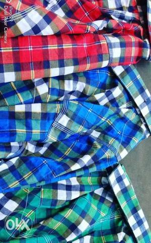 Blue, Green, And Red Plaid Dress Shirt