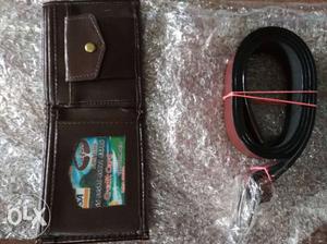 Brown And Black Leather Belt And Wallet