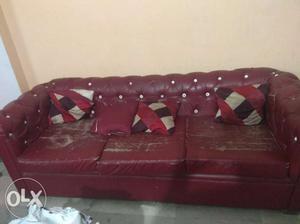 Brown Leather 5 seat sofa with center table