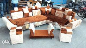 Brown-and-beige Suede 4-piece Sofa Set
