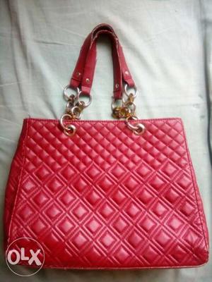 CODE BRANDED Quilted Red Leather Tote Bag.