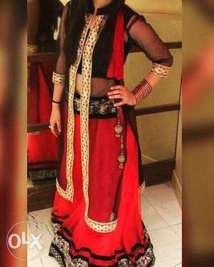 Designer Red and Black lehnga with jacket