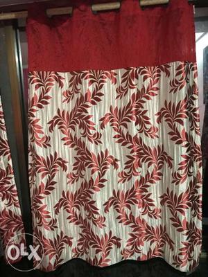 Gray And Red Floral Curtain