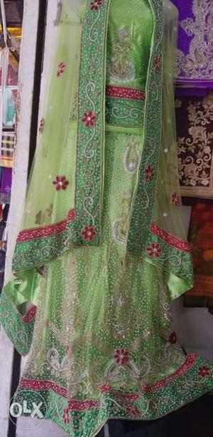 Green And Pink Floral Traditional Dress