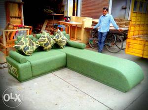 Green Fabric 3-seat Sofa