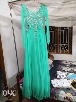 Mirror work Princess gown, sea green and fits for