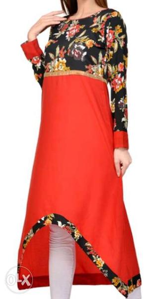 Orange crepe high low kurti Rs 650/- only size