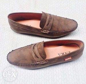 Pair Of Brown Zara Leather Loafers
