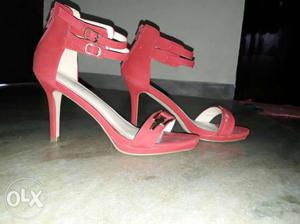 Pair Of Red Ankle Strap Open-toe Sandals