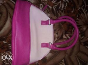 Pink And Gray Leather Tote Bag