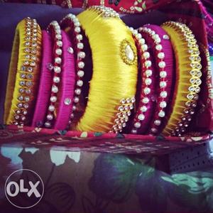 Pink And Yellow Bangle Bracelet Lot