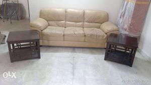 Pure leather sofa with two side stands