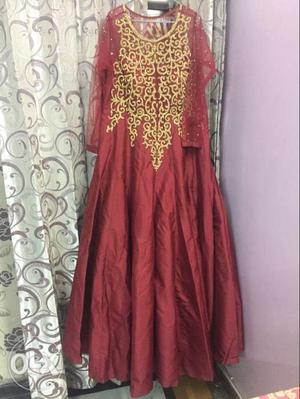 Raw Silk Red Gown with Sequin work