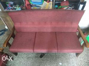 Rectangular Maroon Wooden Sofa (Teakwood)