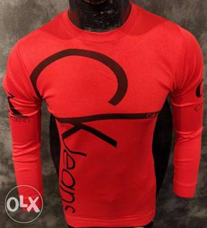 Red And Black Calvin Klein Jeans Crew-neck Long-sleeved