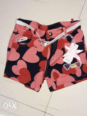Red And Black Floral Print Shorts