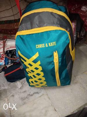 Teal And Yellow Chris & Kate-printed Backpack