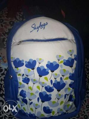 White And Blue Floral Backpack