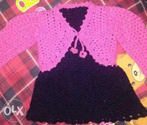 Women's Black And Pink Knitted Dress