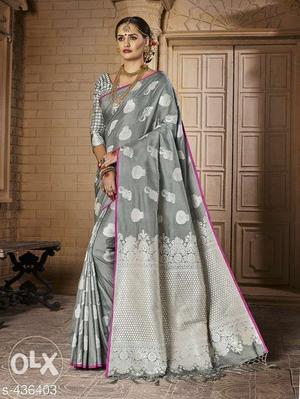 Women's Gray And White Floral Traditional Dress