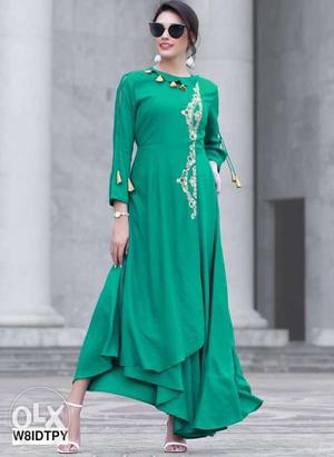 Women's Green Long-sleeved Dress
