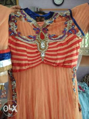 Women's Orange And Multicolored Floral Dress