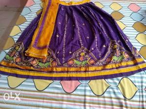 Women's Purple And Orange Sari Dress