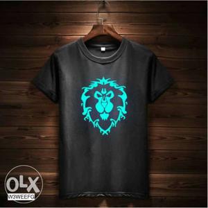 Black And Teal Monkey Print Crew-neck T-shirt
