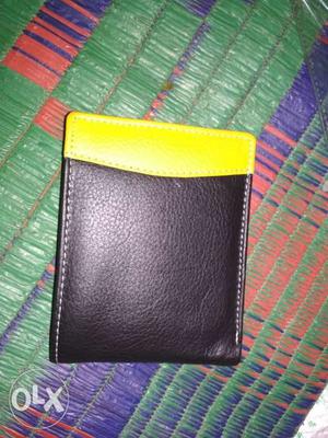 Black And Yellow Leather Bi-fold Wallet