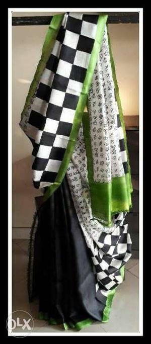 Black, White, And Green Checked Maxi Dress